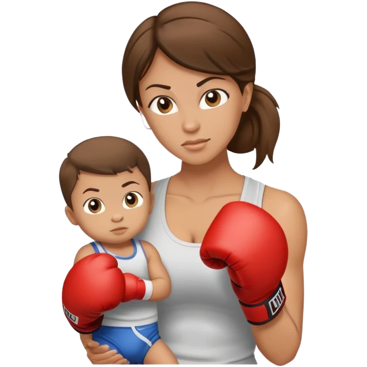 Light brunette fit mom boxing with baby boy emoji