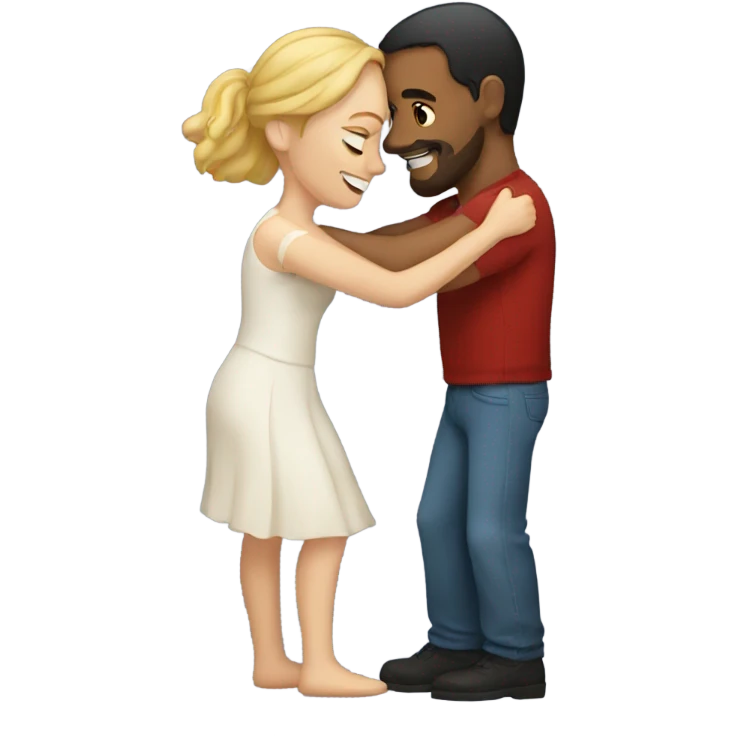 white woman and spanish man hugging  emoji