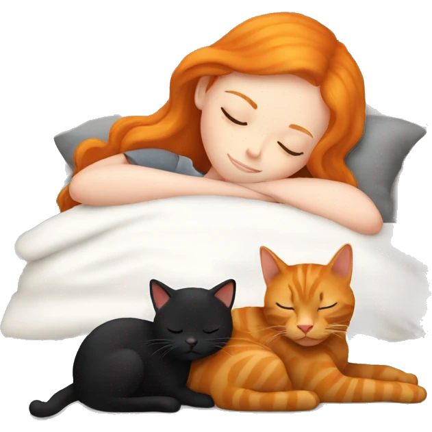 Ginger Girl sleeping with black cat emoji