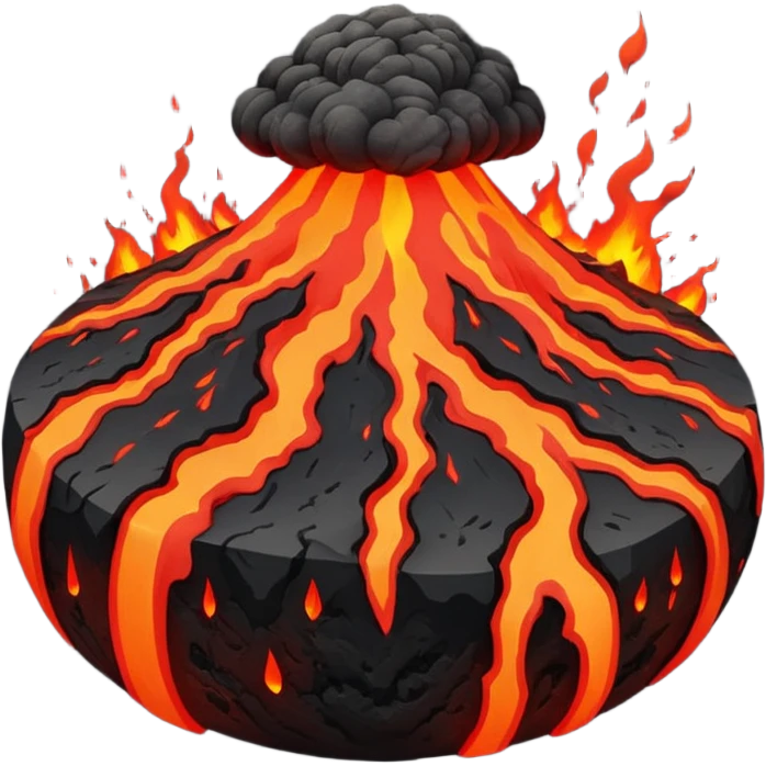 planet, surface covered in lava and volcano emoji
