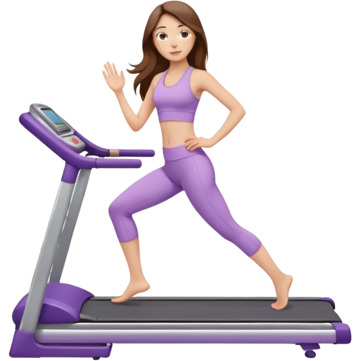 girl with long brown hair on treadmill wearing light purple yoga set emoji