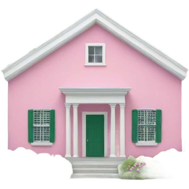 Pink Bermuda house with white roof and green shutters emoji