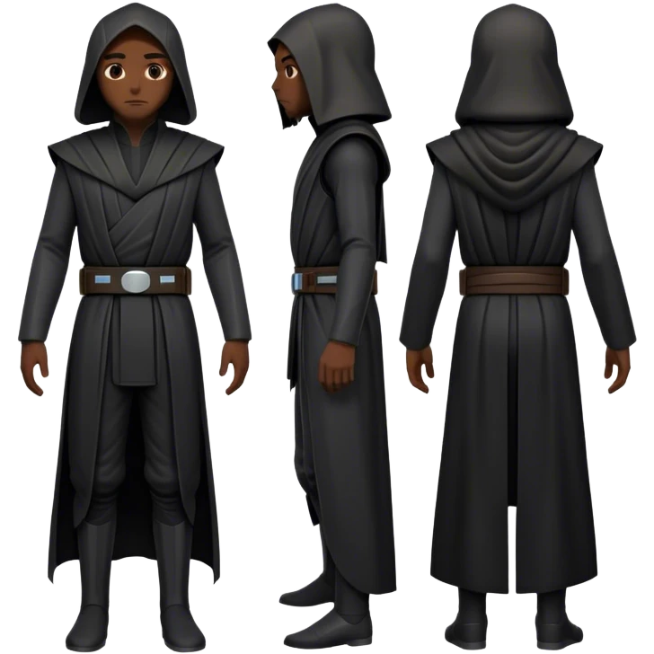 fullbody Black jedi suit front and backview emoji