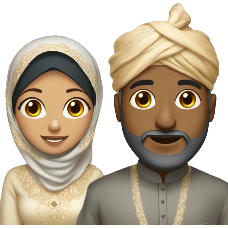 Indian Muslim man with African Hijabi woman wedding emoji