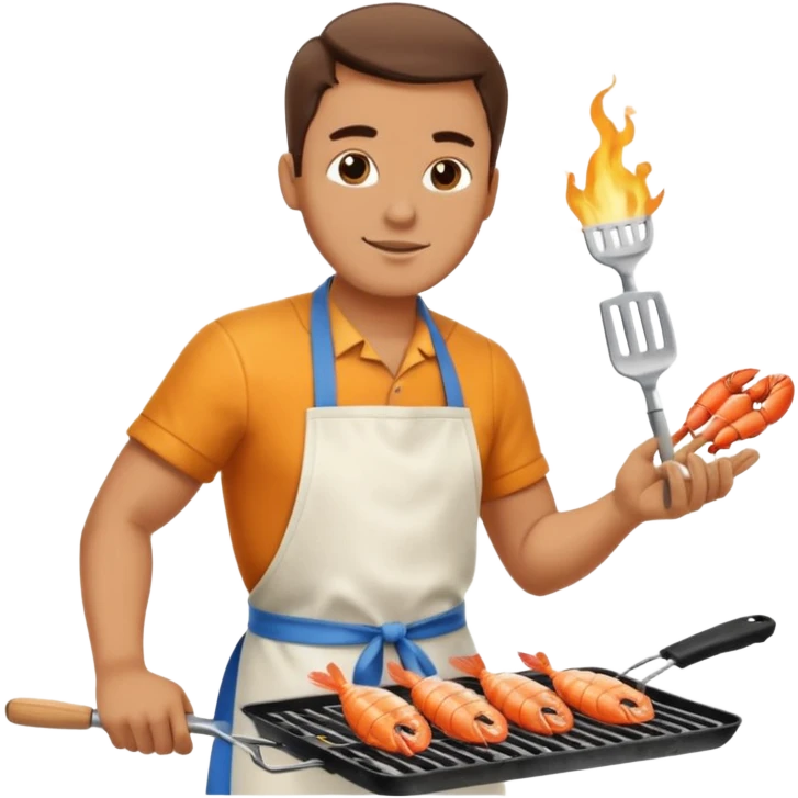 man grilling seafood on a sizzling grill emoji