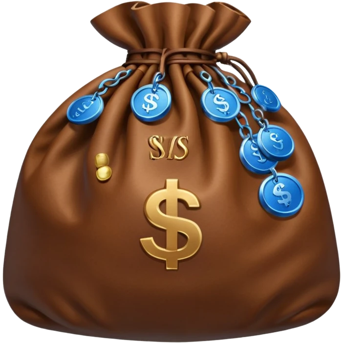 brown money bag of blue coins emoji