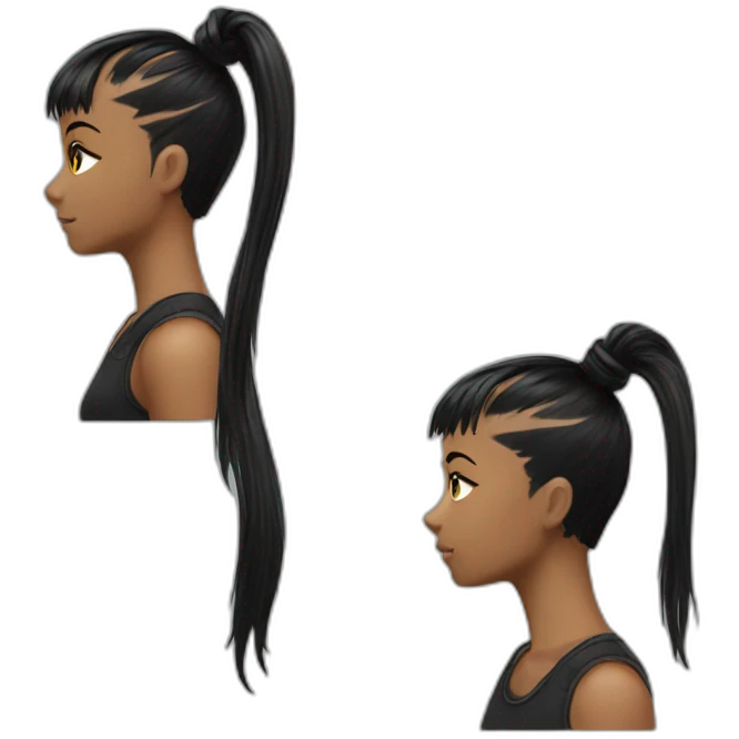 Punk ponytail black with bangs hair emoji