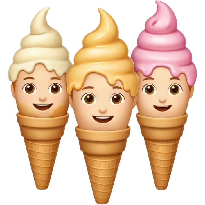 happy children with melting ice cream cones emoji