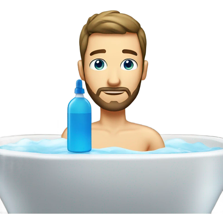 male in bathroom with bottle with blue eyes and chin beard emoji