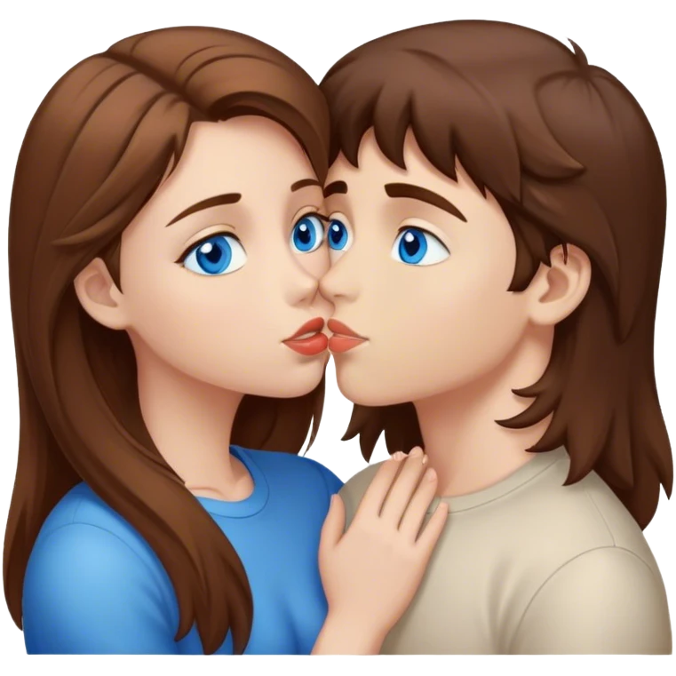 Brown hair girl with blue eyes kissing brown hair boy with brown eyes emoji