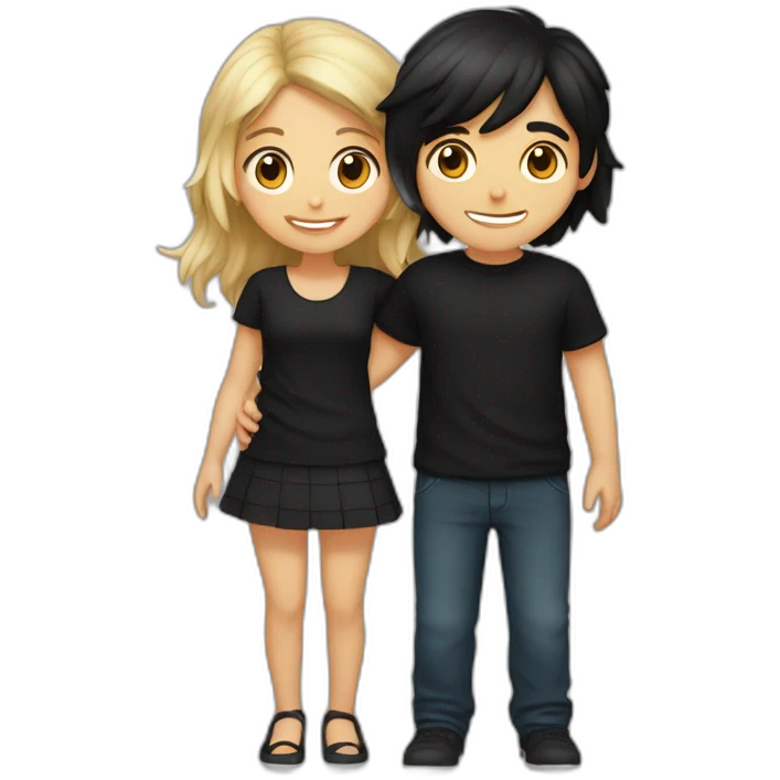 A girl and boy hugging each other (girl with medium black hair and fair colour  wearing black shirt sexy and boy with black hair with fair colour wearing black shirt  emoji