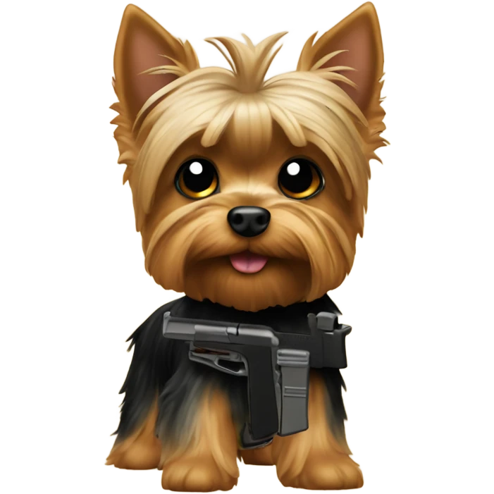 Yorkie with pistol emoji