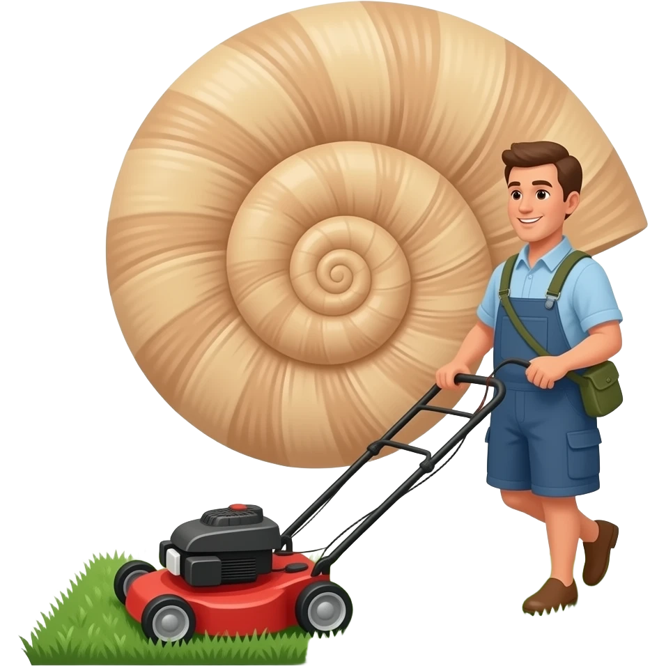 ammonite mowing the lawn with a lawn mower emoji