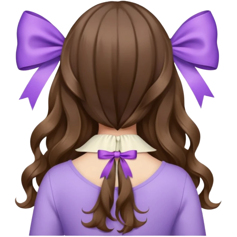 brown wavy long hair from behind with a medium lilac bow emoji