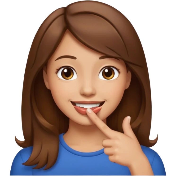 smiling face with a finger in its mouth, flirty  brown hair emoji