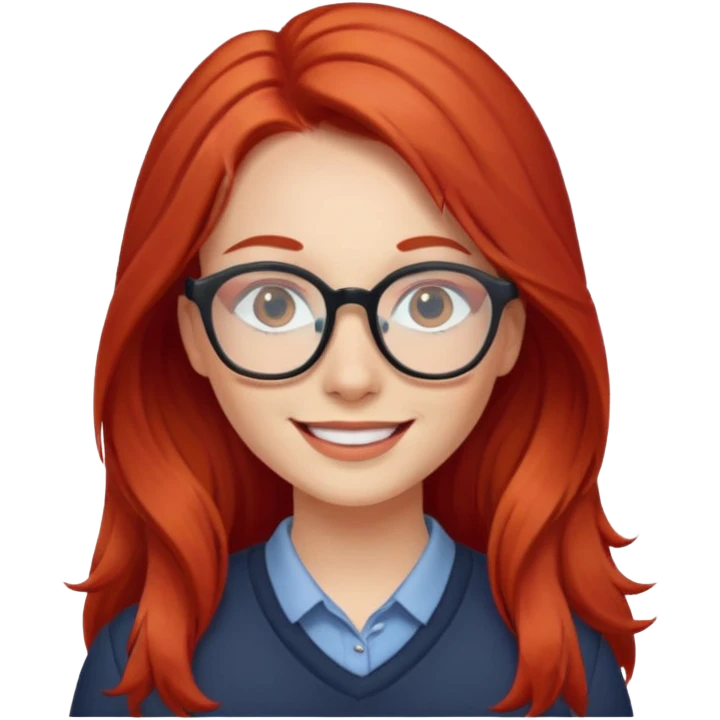 happy young woman with long red hair and glasses emoji