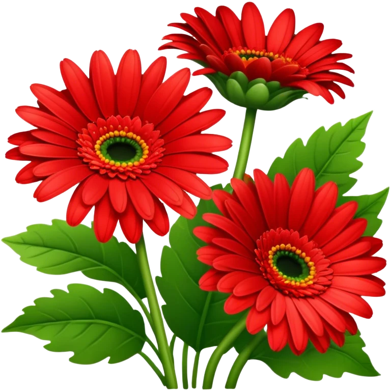 bouquet Bright Red Gerbera Daisy, luxuriant, leaf, bud emoji