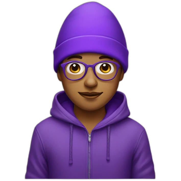 a purple boy with glasses with a hood style hat from Antigua Guatemala emoji