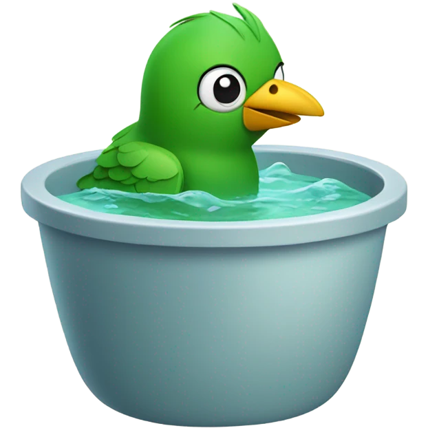 Green bird taking a bath in a tub emoji