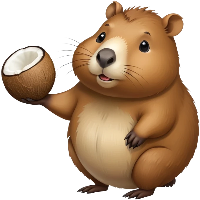A cute capybara with a round coconut-shaped body, brown and hairy like a coconut emoji