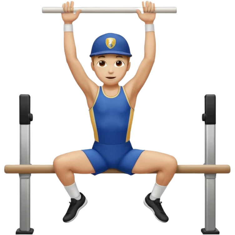 white athlete in uniform on the parallel bars wearing a cap emoji