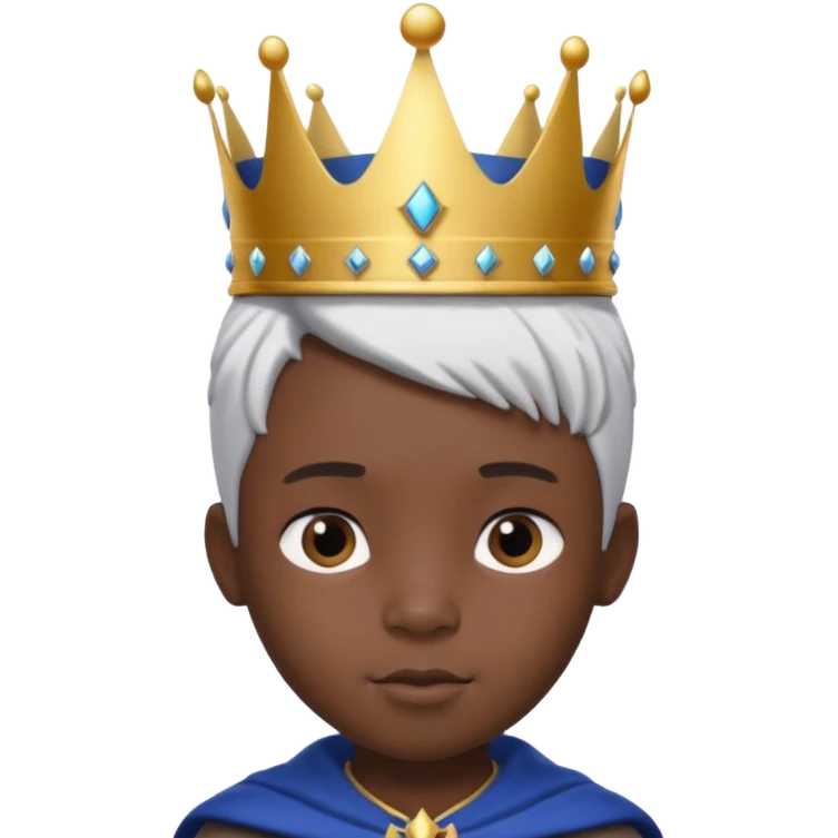 Royal black Kid boy with crown head 3d style only face half rotate head white hair emoji