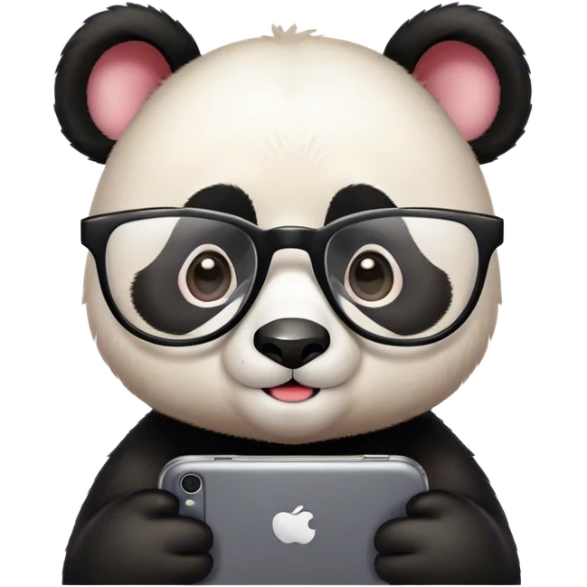 cute panda with glasses in his smartphone emoji