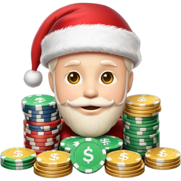 A confident rich emoji face wearing a Santa hat, money stacks, casino vibe, New Year theme, premium 3D emoji style, sharp details, no text, isolated on transparent background emoji