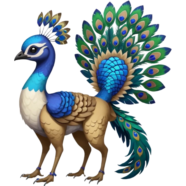  beautiful handsome gorgeous aesthetic colorful vibrant Vernid-Trico-species-Fakemon-creature by LiLaiRa, 4 legs, 1 tail, random markings, (full body) with a peacock-feather-headdress emoji