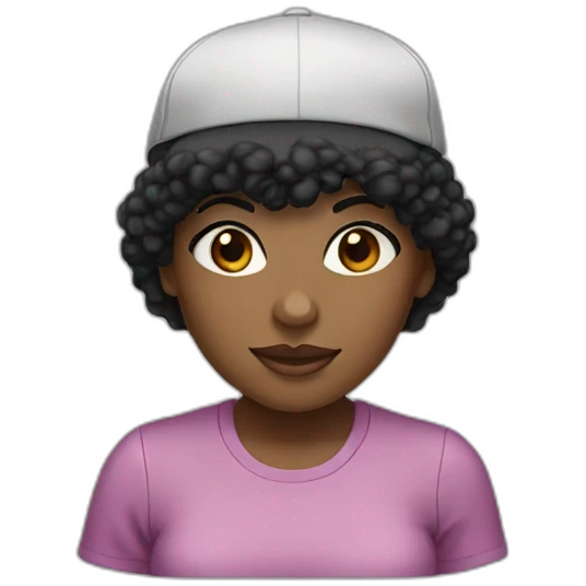 black girl, brown eyes, short black hair with a sully cap emoji