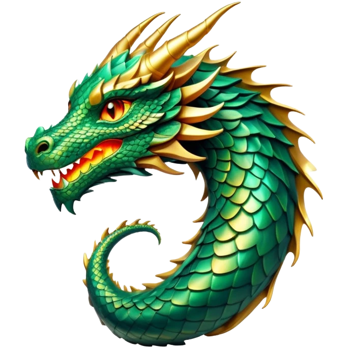 cinematic-noble-dragon-portrait-emoji,-poised-and-majestic,-with-a-sinuous,-elongated-body-covered-in-intricately-detailed,-shimmering-scales-in-hues-of-emerald-and-gold,-and-piercing,-fiery-eyes-that-reflect-ancient-wisdom; Breathing fire emoji