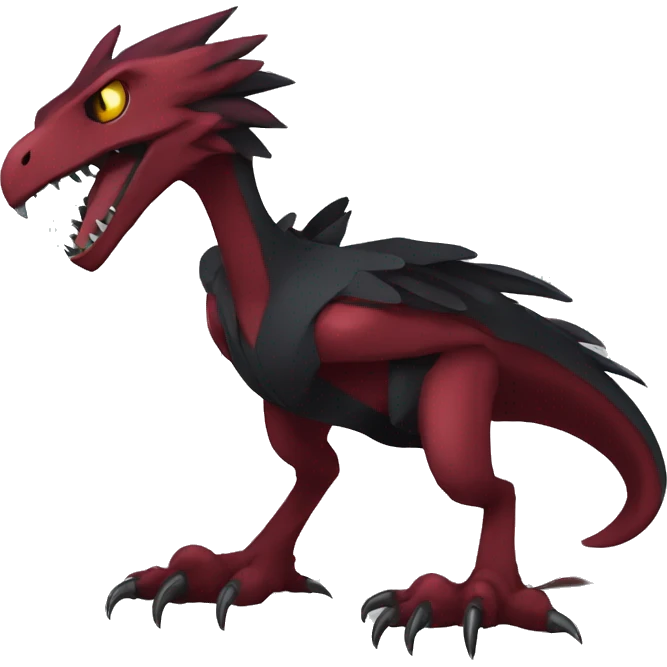  Cool Edgy Black Digimon-Fakemon-Raptor-Reptile with maroon-colored mane full body emoji