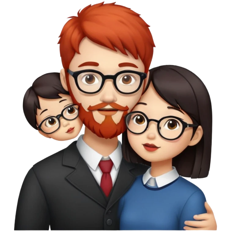 red bearded man in glasses kisses whis asian girl with dark hair and pageboy haircut emoji
