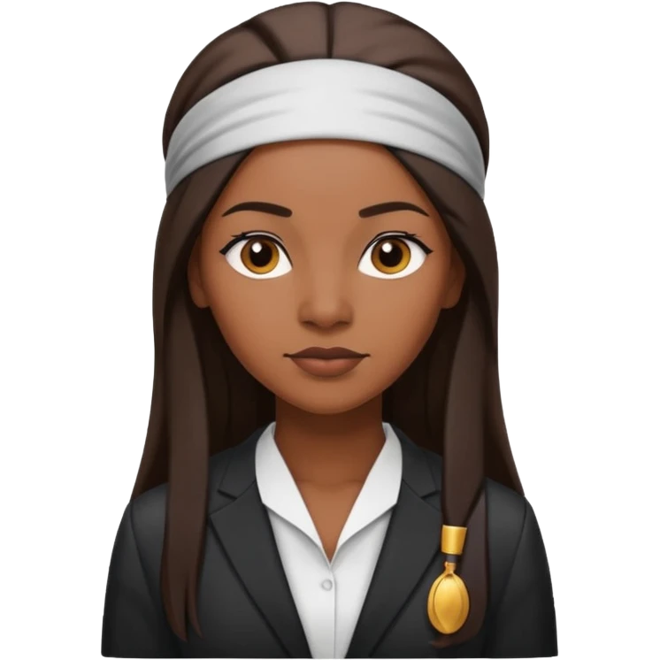 30-year-old Black woman, lawyer, long straight hair, headband, strong and sharp emoji