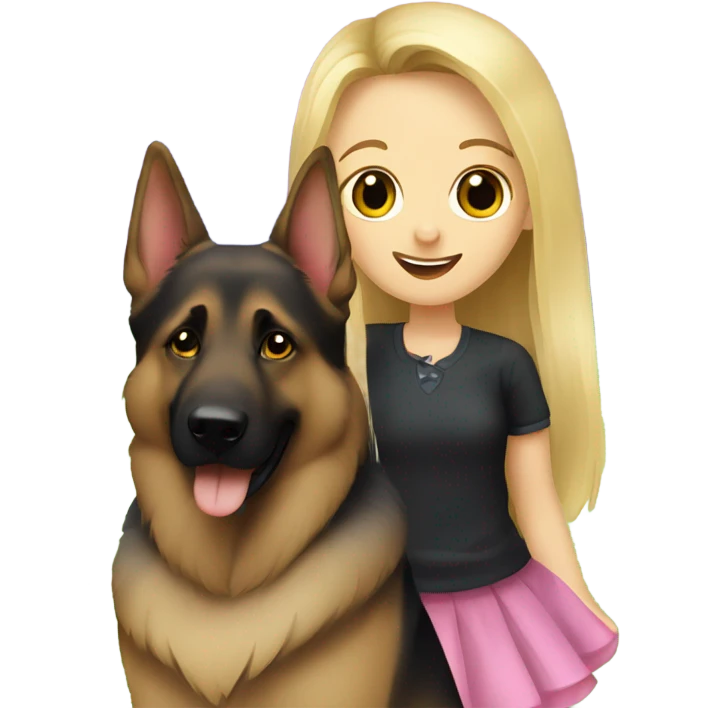 dark german shepherd with cute blonde girl emoji