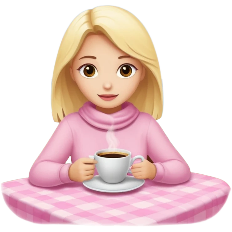 Una chica rubia envuelta en una manta con un café de color rosa pastel  emoji
