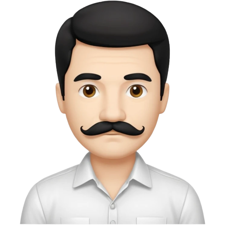 mustached man with medium hair and white shirt and black mustach and hair emoji