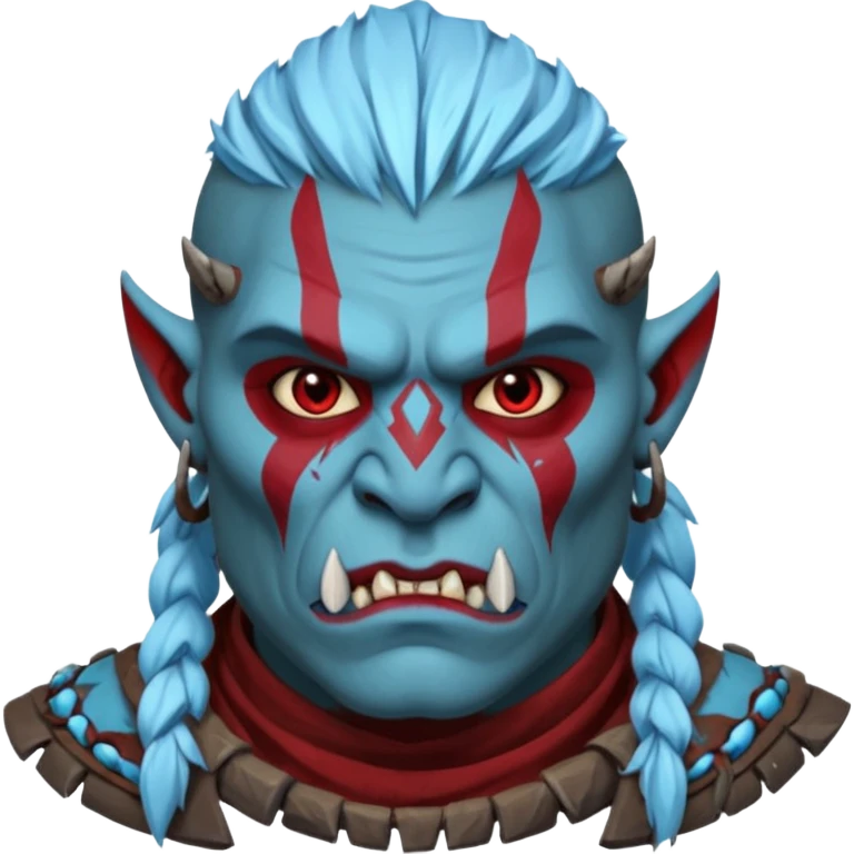 Fantasy orc portrait emoji, icy blue and deep red frost war paint on face, brutal winter warrior mood, strong facial features, minimal tribal design, clean high readability emoji style, male/female variant
 emoji