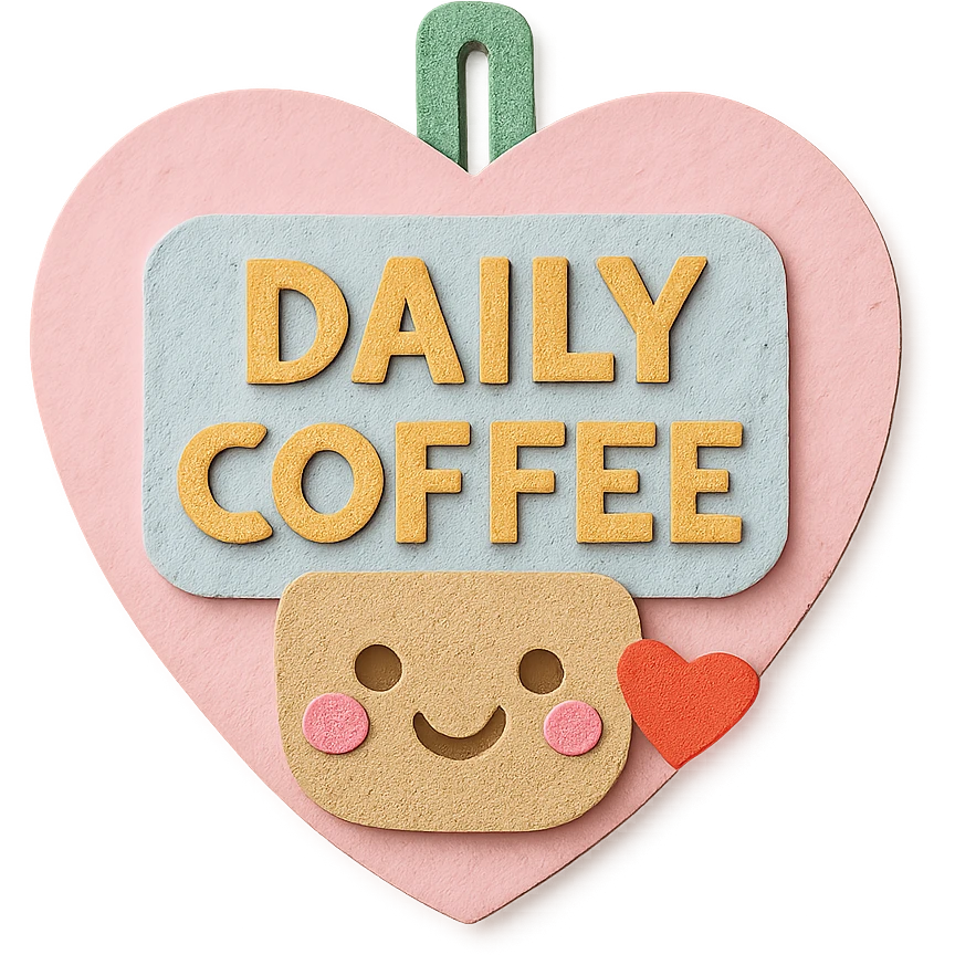 kawaii daily coffee signboard with heart-shaped pastel frame emoji