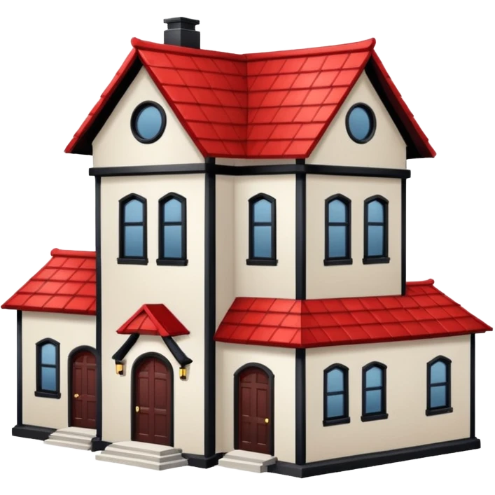 a house with Tall crooked building with red roof.

 emoji
