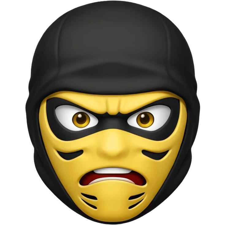 angry ninja face emoji with black ninja mask, no visible skin, classic emoji yellow face emoji
