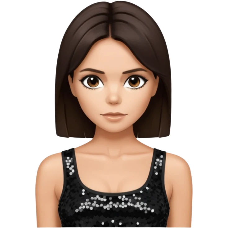 Victoria Beckham with dark brown hair, black sequin crop top emoji