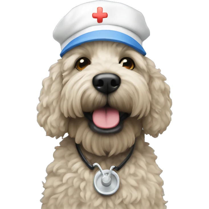 Black large labordoodle with nurse hat emoji