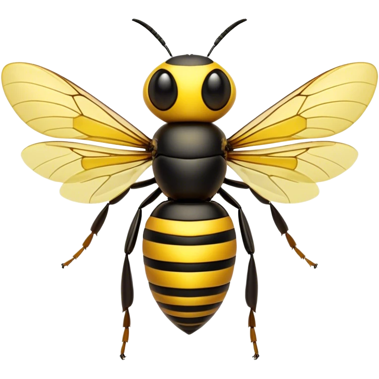 Cinematic Noble Hornet Portrait Emoji, Poised and intimidating, with a sleek, segmented body in bold yellow and black hues, sharp, focused eyes, and delicate, translucent wings, Simplified yet sharp and sophisticated features, highly detailed, glowing with a soft, insectile radiance, high shine, intelligent and formidable, stylized with an air of natural authority, focused and alert, soft glowing outline, capturing the essence of a watchful and confident hornet that appears ready to buzz out of the screen with effortless power! emoji