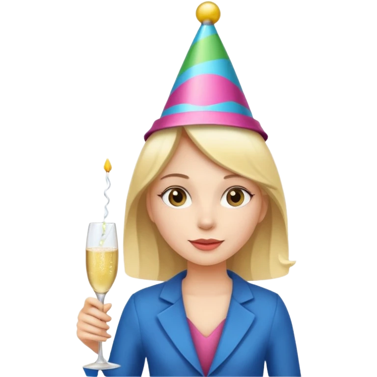 girl with Champagne bottle with party cap. emoji