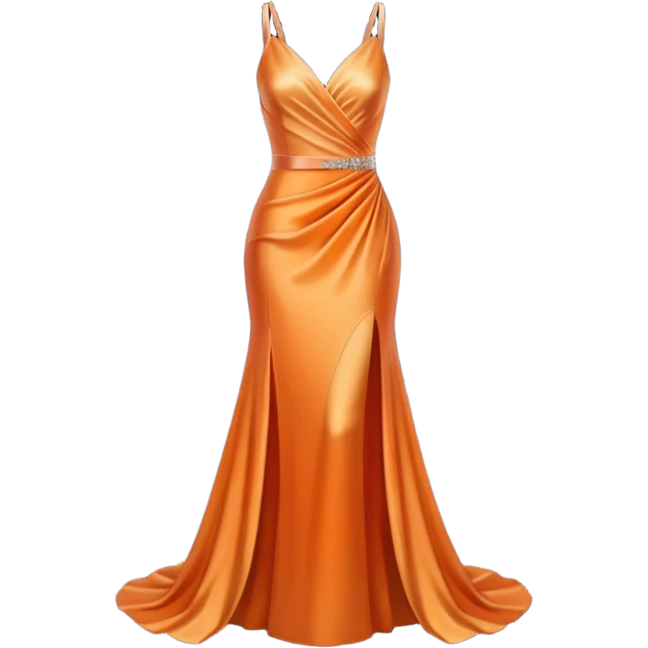 realistic isolated long slim pastel orange formal party satin dress with gradient shiny sparkling dark orange emoji