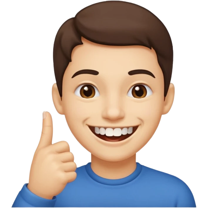 Con una sonrisa en la cara mientras muerde la punta del dedo indice en la boca son sus dientes emoji