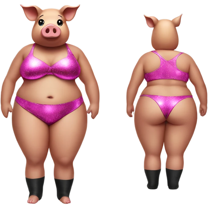 Pig with a hot pink bikini on with glitter and black thigh socks emoji