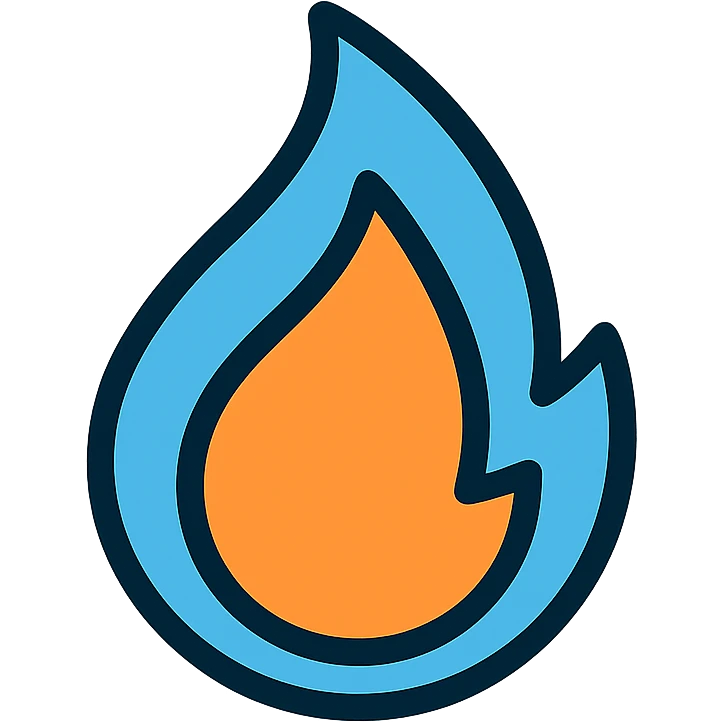 abstract flame shape with bold blue outline, geometric style icon emoji