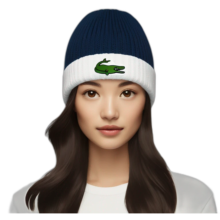 Brunette lacoste beanie with lacoste emoji